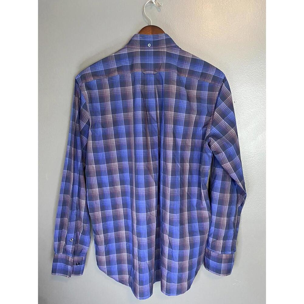 FACONNABLE Club Button-Down Shirt M Blue Plaid Cotton Long Sleeve Preppy. - Picture 4 of 11